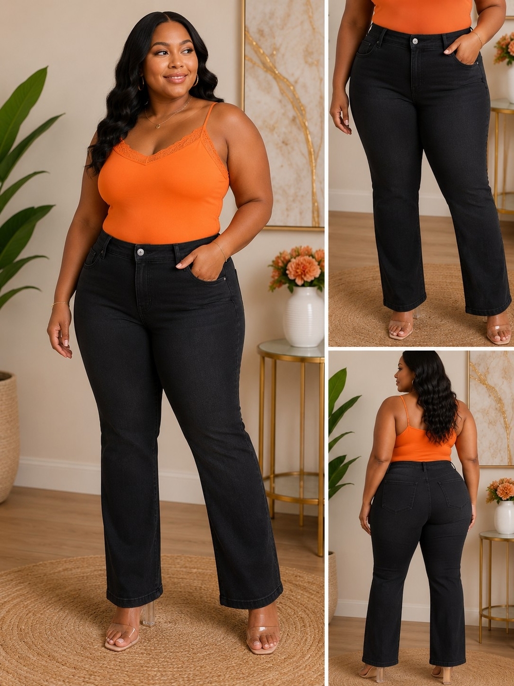Plus High-Rise Straight-Leg Jeans in Black